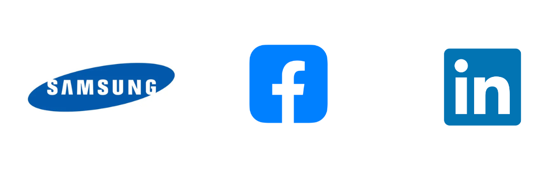 Examples of blue logos used by Samsung, Facebook, and LinkedIn to represent trust and stability.
