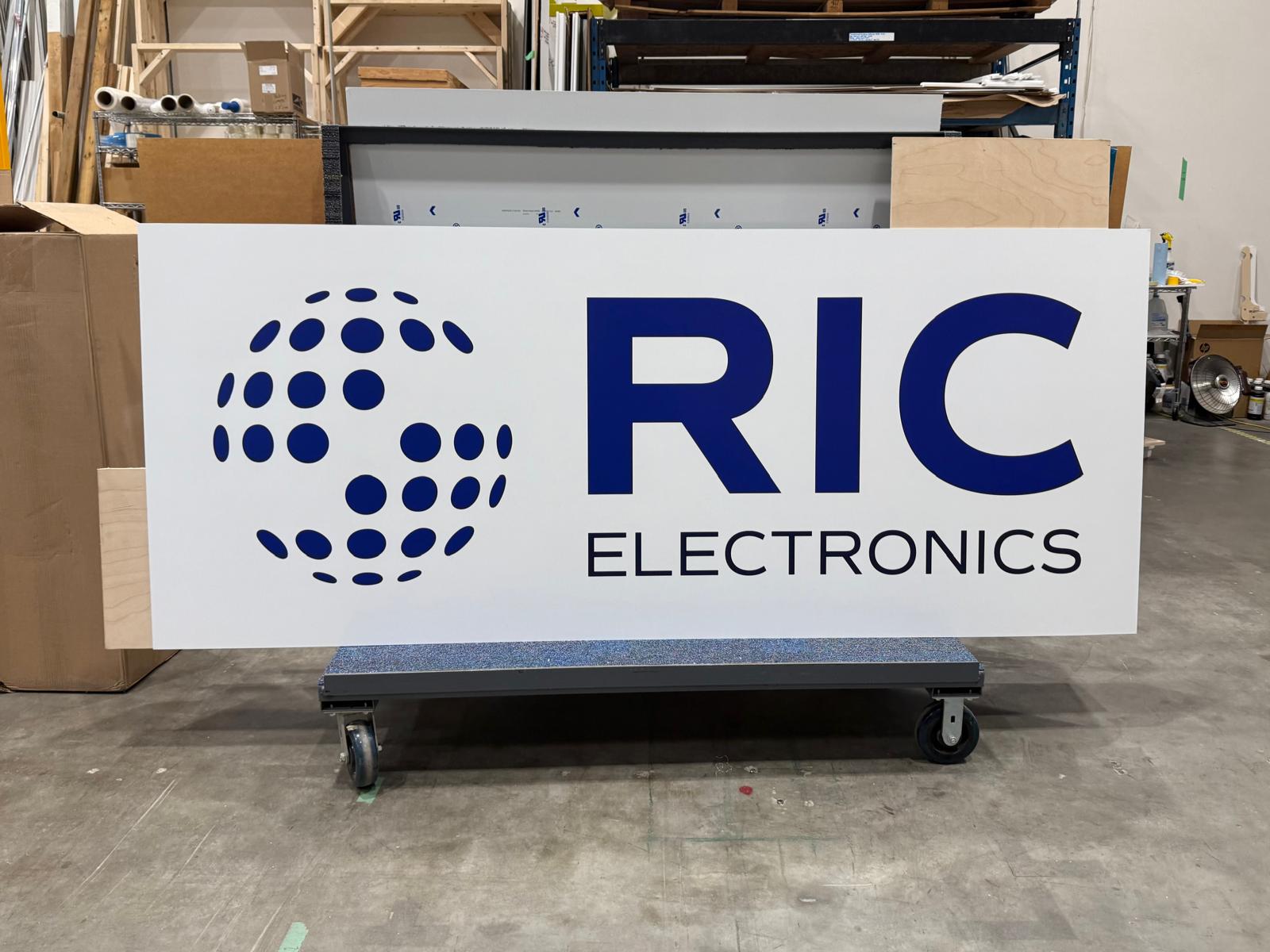 Completed Signage for RIC Electronics, fabricated by Can-Design in Burnaby.